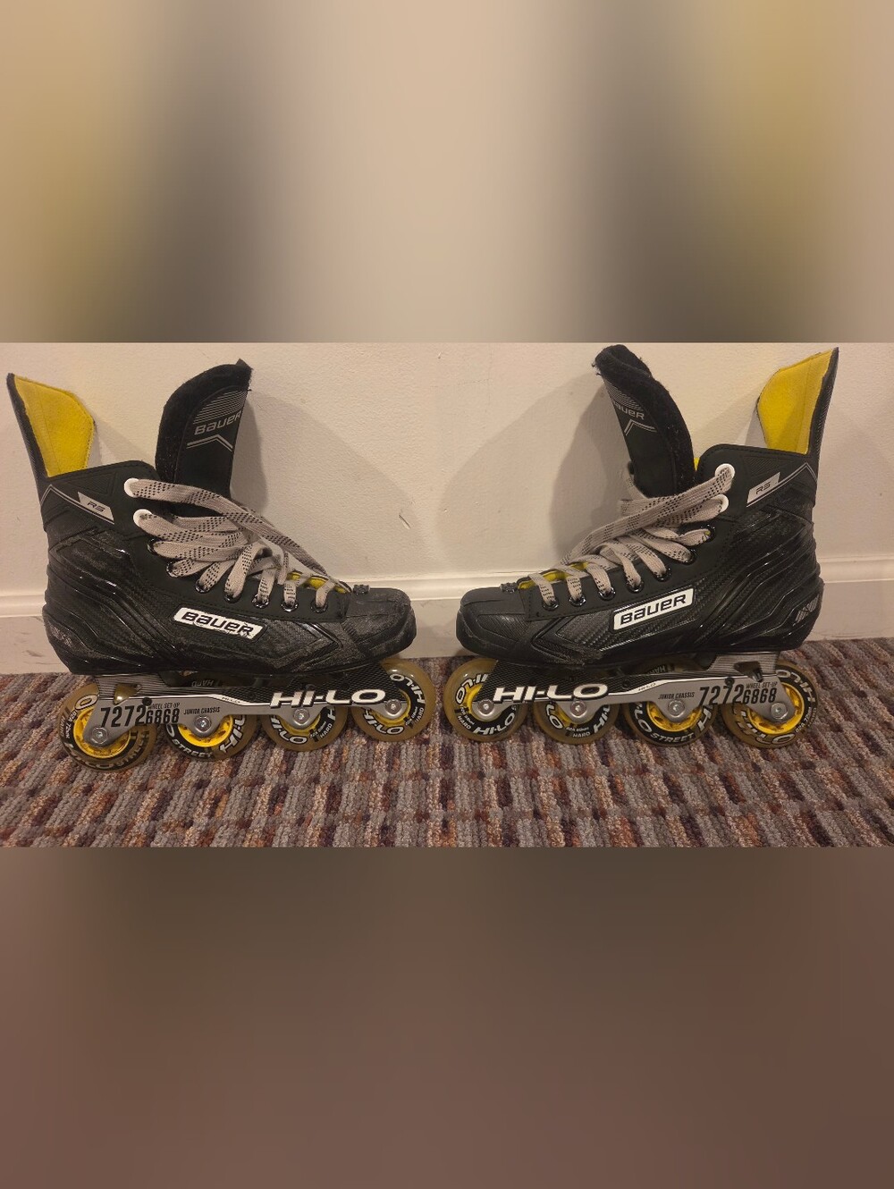 Bauer Black Roller Hockey Skates with Yellow Accents
